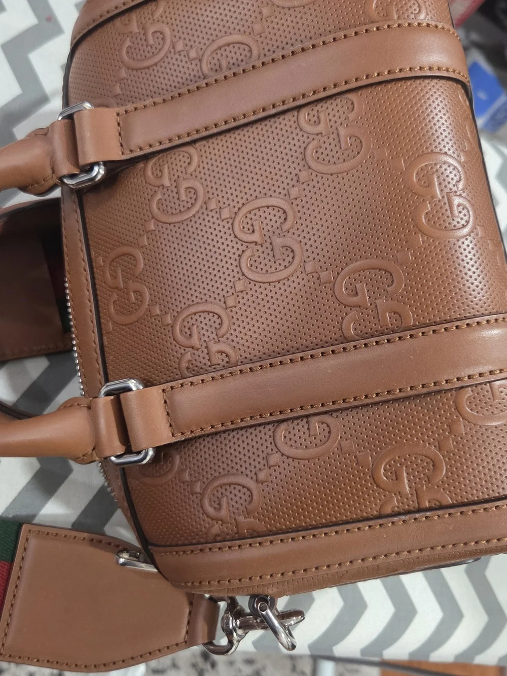 Gucci Brown Embossed Leather Handbag... 100% AUTHENTIC